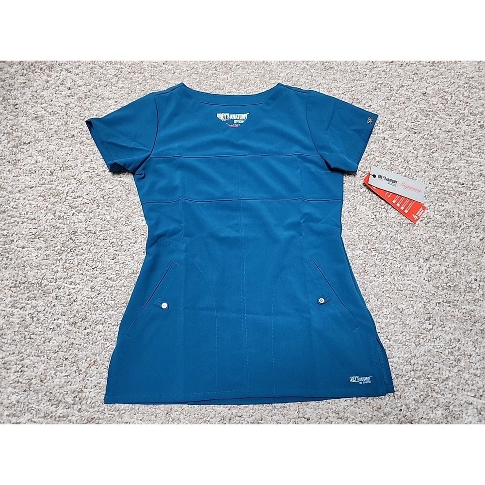 Grey's Anatomy Signature Women's 2120 Two‎ Pocket V-Neck Scrub Top Teal XS NWT